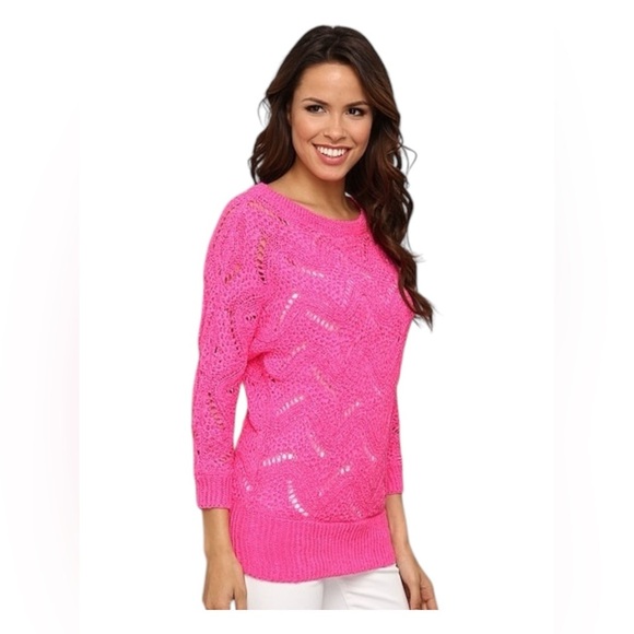 Lilly Pulitzer Sweater XS/S Larissa Pink Open Ribbon Knit Dolman Tunic Length - Picture 1 of 12